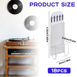Hpmjz 18 PCS Vinyl Record Display Shelf Vinyl Record Wall Mount Acrylic Music Album Cover Holder Clear Vinyls Records Hangers Self-Adhesive Wall Storage Hangers for Home Office Bedroom Decoration