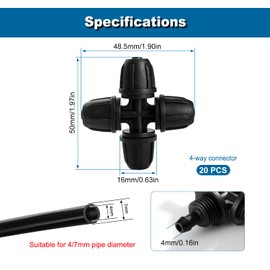 VooGenzek 20 PCS 4/7 mm Drip Irrigation Fittings, Lock Barbed Cross Connectors, Leak Free Lock Barbed Connector, for Garden Irrigation Systems