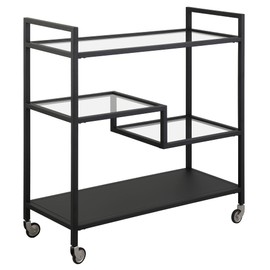 Henn&Hart 33" Wide Rectangular Bar Cart with Glass and Metal Shelves in Blackened Bronze, Bar Carts for the Home