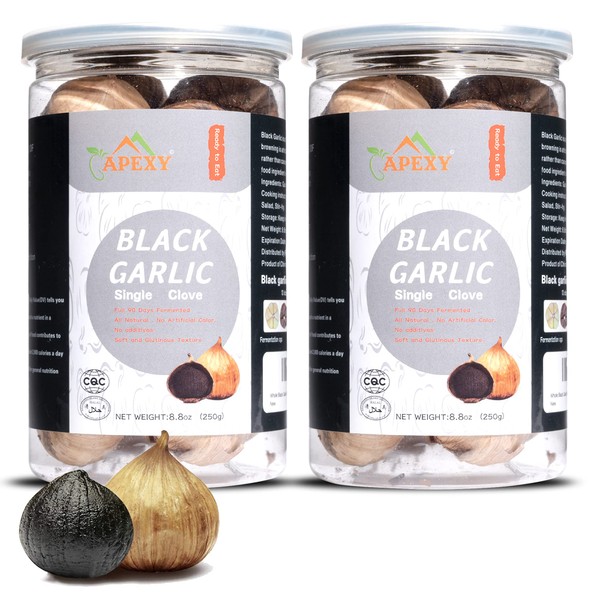 Guante de ajo negro fermentado durante 90 días, 0 aditivos, alto en antioxidantes, certificado HALAL 8.5 onzas, paquete de 2 por APEXY