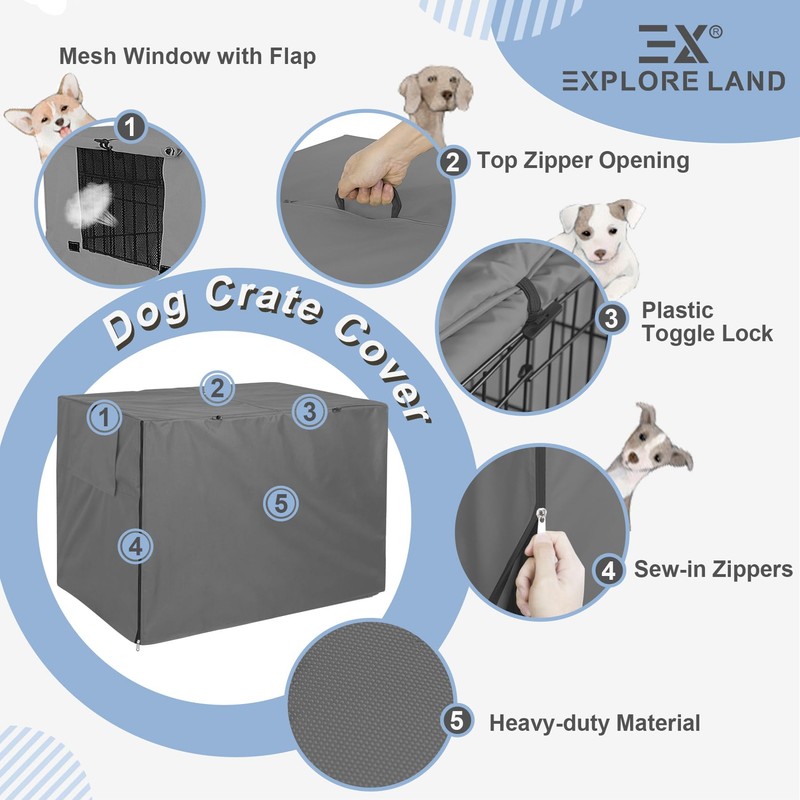 Explore Land Dog Crate Cover Heavy Duty Polyester Pet Kennel