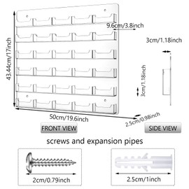 Hillban Acrylic Business Card Holder Wall Mount Clear Sticker Display Rack Multiple Card Holders Clear Acrylic Organizing Sticker Display Stand Pre Drilled(30 Pockets)