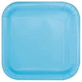 Unique 30900EU Eco-Friendly Square Paper Plates-18 cm-Baby Blue Colour-16 Count (Pack of 1), Pack of 16