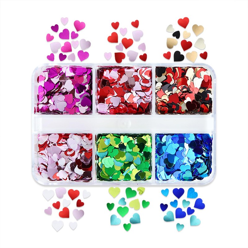6 Grids Valentine's Day Nail Art Glitter Sequins 3D Holographic