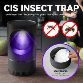 Flying Insect Trap, Fruit Fly Trap for Indoors, Fly Traps Indoor for Home Gnat Traps House Indoor, Bugs Trap with Super Strong Suction and Quiet Operation, 5 Sticky Glue Boards