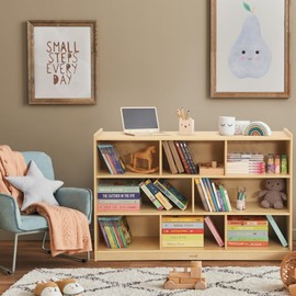 Bateso Large Toy Storage Organizer, 3-Shelf Montessori Bookshelf, 8-Section Kids Bookshelf, Wooden Storage Cabinet for Classroom, Kids Bookcases and Toddler Toy Shelf for Kids Room, Playroom, Nursery