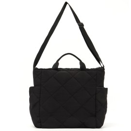 7VSTOHS Puffer Tote Bag for Women, Quilted Puffy Handbag Winter Down Cotton Padded Shoulder Bag Down Lightweight Nylon Padded Crossbody Shoulder Bag Handbag, black