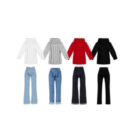 Bencailor 8 Pieces Christmas Doll Clothes Girl Doll Accessories Cotton Denim Pant Regular Outfit Energetic Doll Clothing Set(Stylish Style)