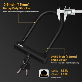 NDakter Bike Locks Heavy Duty Anti Theft, Bike U Lock with 4FT Chain and Bracket,15mm Shackle Electric Bicycle Lock for Scooter, 3 Keys Motorcycle Wheel Lock for Ebike, Moped, Tricycle