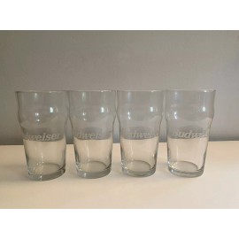 Budweiser Vintage Etched BUDWEISER Libbey USA 20oz English Pub Pint Beer Glasses X4 NOS