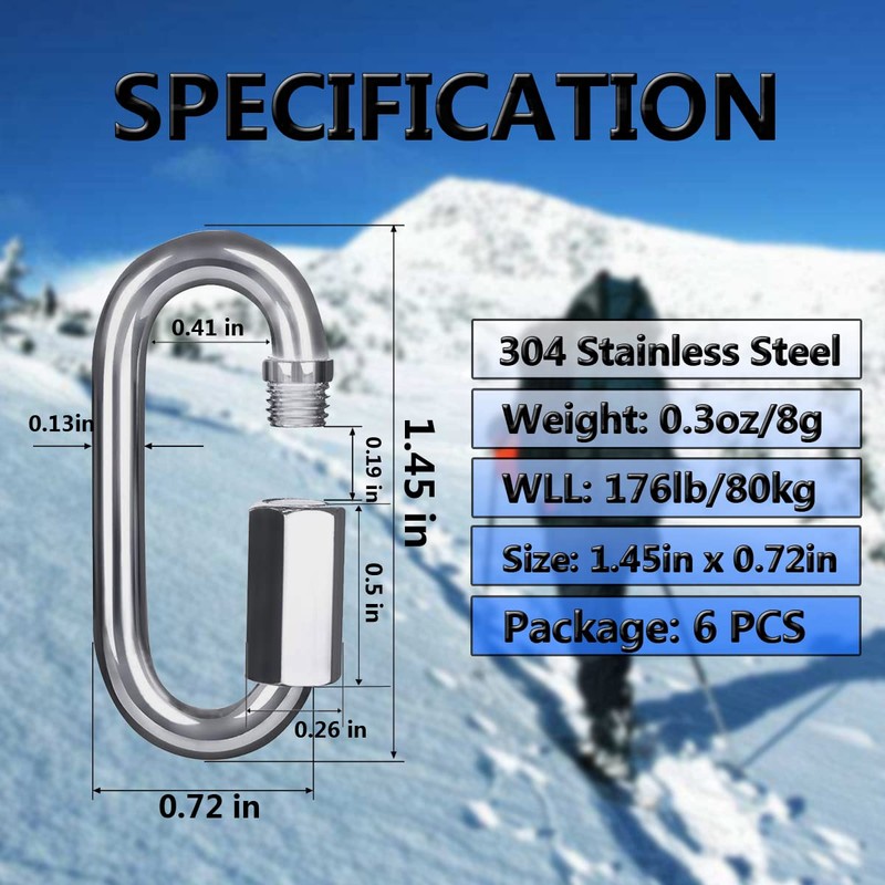 Quick Link, 304 Stainless Steel D Shape Locking Carabiner Keychain