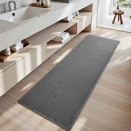 SIXHOME Bath Mat Waffle Super Absorbent Non Slip Bath Ultra Soft Mats for Bathroom Washable Bathroom Rugs with Tassels Rubber Backed Darkgrey 40 * 100cm