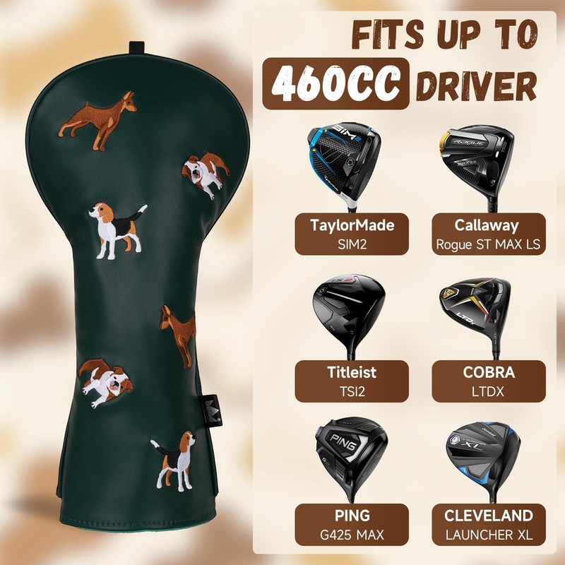 Craftsman Golf PU Leather Embroidery Dog 460cc Driver Headcover