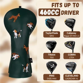 Craftsman Golf PU Leather Embroidery Dog 460cc Driver Headcover