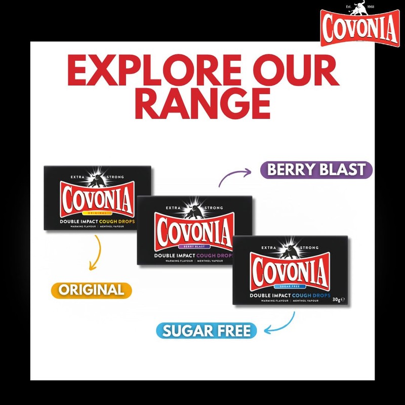 Covonia Double Impact Cough Drops Original Flavour , Powerful Menthol