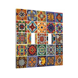 Yamxbfa Mexican Talavera Tile Boho Colorful Floral Moroccan Ceramic Bricks Double Toggle Light Switch Covers Decorative 2 Gang Wall Plate Electrical Dual Device Switchplate Dimmer Faceplate Home Decor