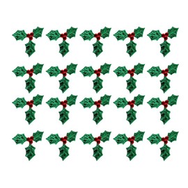 HEALLILY 100pcs Christmas Holly Berry Leaves Iron on Patches Embroidered Applique Sew On Patches for Xmas Costume Confetti Decoration 5cm