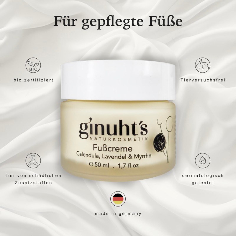 ginuht's Natural Cosmetics Foot Cream 100% Organic for Intense Moisture