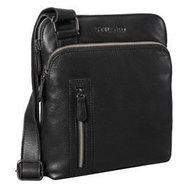 STILORD 'Heike' Leder Umhängetasche Vintage Schultertasche 7 Zoll Tabletfach Kleine Tasche Crossbody Bag Modern 100% Echtleder, Farbe:schwarz