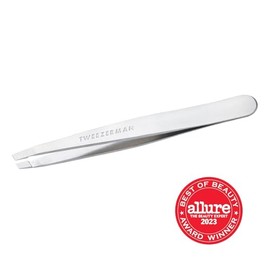 Pinza de cejas Tweezerman, obliqua clásica de color Platinada - Pinzas de para Depilación, de Acero Inoxidable