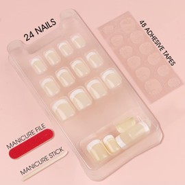 E&A 24Pcs Short French Press On Nails For Woman, Full Cover French Tip Press On Nails Short Acrylic Fake False Nail Tips 12 Sizes