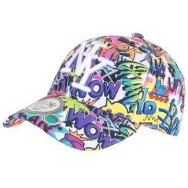 Hip Hop Honour NY White and Purple Pop Art Cartoon Baseball Wow Boom Hat - Size: One Size - Colour: White - Unisex, White, One Size, White
