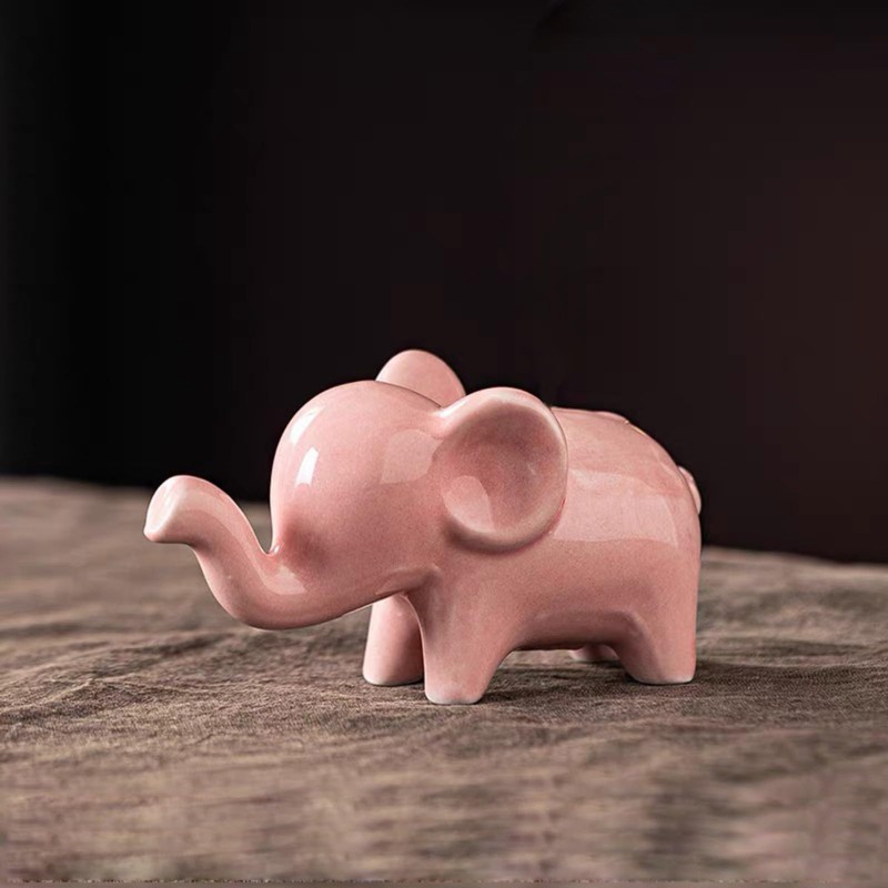 OwMell Good Luck Elephant Decor for Home, Small Ceramic Elephant