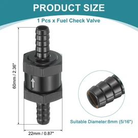 uxcell 8mm (5/16") Fuel Check Valve, Non-Return One Way Hose Check Valve, Aluminum Alloy Control Accessories for Petrol, Diesel, Gas, Oil, Air, Water, Black