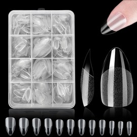 Nail Tips for Gel Extensions, 360PCS Clear Nail Tips Kit for Soak Off Nail Extension, Pre-Buff PMMA Soft Gel Nail Tips, 12 Sizes((Short Almond))