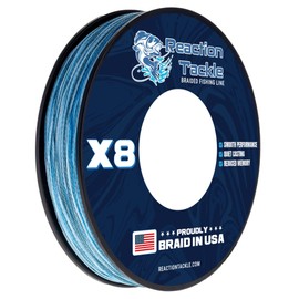 Reaction Tackle Braided in The USA Fishing Line- 8 Strand- Blue Camo 20/300