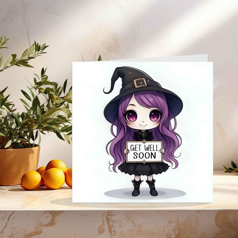 Get Well Soon Card - cute witch girl chibi anime