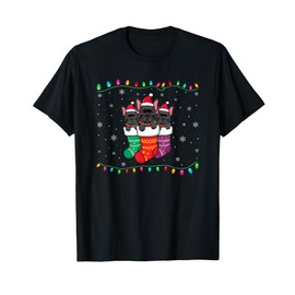 Xmas Tree Lights Funny French Bulldog in Christmas Socks T-Shirt
