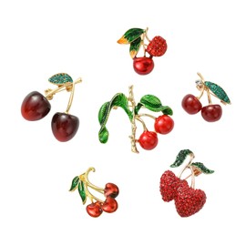 UR URLIFEHALL 6Pcs Enamel Cherry Pin Badge 3D Fruit Brooch Lapel Pins for Clothes Hats Jacket Jeans Scarft Decorative Craft Clips Fasteners