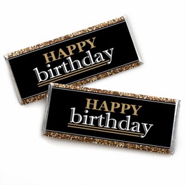 Adult Happy Birthday - Gold - Candy Bar Wrappers Birthday Party Favors - Set of 24