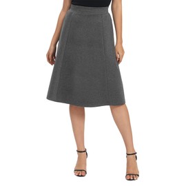 Urban CoCo Women's A-Line Elastic High Waist Flare Work Midi Knee Length Stretchy Skirt(XL, Deep Grey)