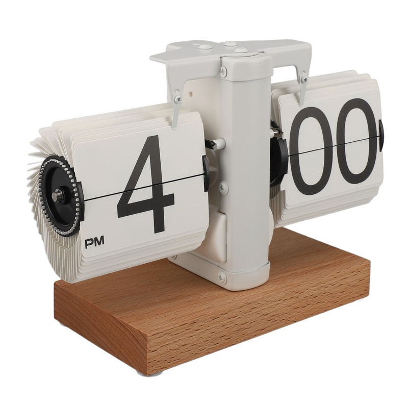 Flip Desk Clock Auto Mechanical Flip 12H AM PM Wood