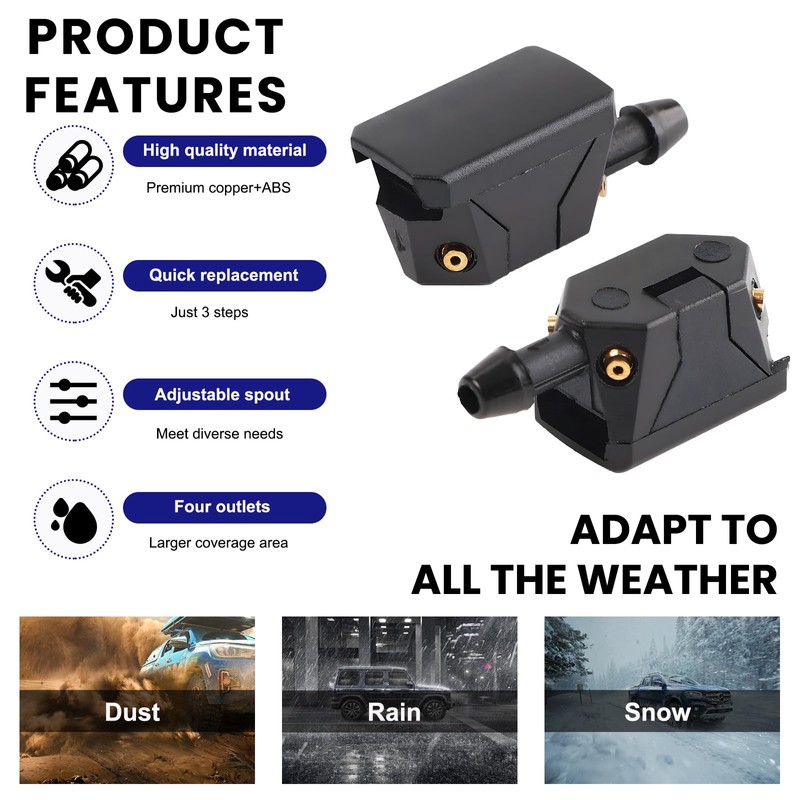 Povtii 4 PCS Front Windshield Washer Nozzles, 4-Way Spray Sprinkler