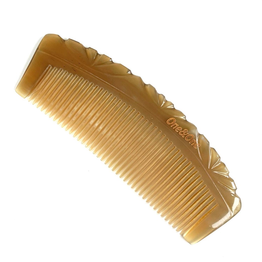 Fine Tooth Comb - One&One Detangler Comb for Women and Men. Handmade of Ox horn comb, Saw-Cut, Hand Polished, Ivory.(half moon horn fine tooth)