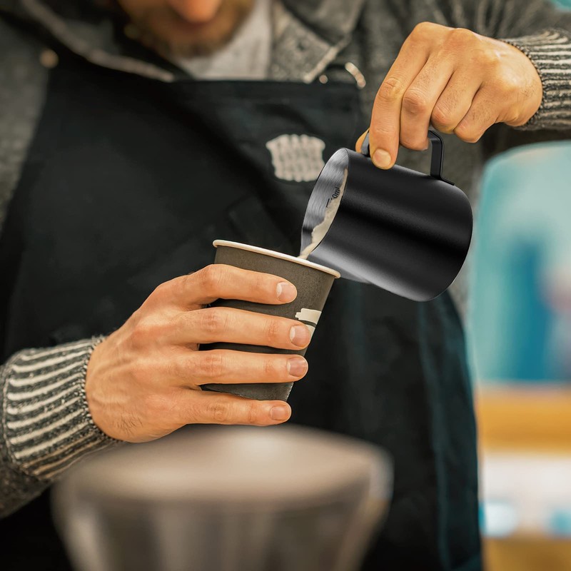 HULISEN 6.8oz/200ml Milk Pitcher, Stainless Steel Espresso Latte Steaming Frothing