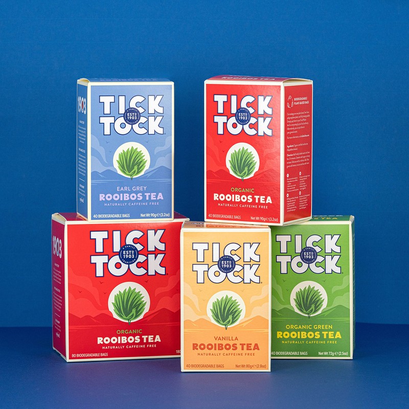 TICK TOCK TEAS Organic Rooibos Tea Bags - Naturally Caffeine