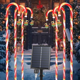 Qoosea Solar Christmas Lights Outdoor, 6 Pack Waterproof Candy Cane Solar Light with 78 LED, New Year Solar Warm Lights with 8 Lighting Modes for Christmas Decorations