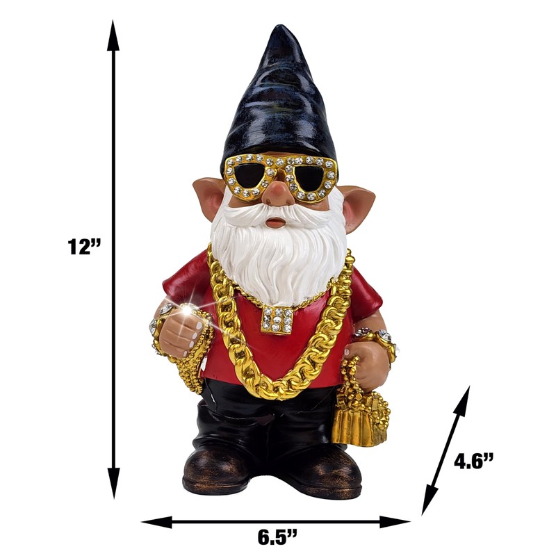 Better Office Products Garden Gnome Statue, 12" Height, Handcrafted Waterproof,