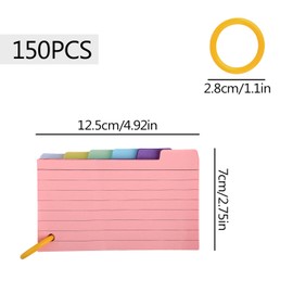 Tabanzhe 150 Flash Cards Paper-Colourful Index Cards with 8 Binder Rings Lined Note Taking Study Cards Revision Cards for School Office to Do List Learning