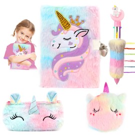 VFANDV Einhorn Tagebuch mit Schloss, Einhorn Notizbuch Set mit Gelschreiber, 2 x Einhorn Schreibwaren Tasche, Zeichnen Notizblock mit Zahlenschloss, A5 Journal Buch für Mädchen 5 6 7 8 9 Jahre (Rosa)