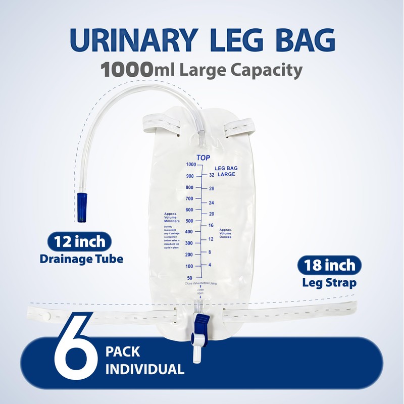 Carbou 6 Pcs Catheter Leg Bags, 1000ml Urinary Foley Drainage