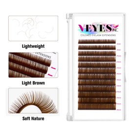 VEYES INC Colored Lash Extensions 03 05 07 15 C/D Curl 8-16mm Mixed Length Tray, Premium Individual Silk Eyelashes, Professional Supplies for Lash Techs (Light Brown 0.15 C 8-16mm)