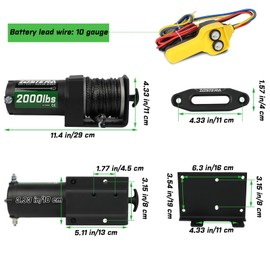 Zostera 2000lb ATV Winch Electric 12V,with Synthetic Rope, RV Waterproof Towing Winches,with Wired Manual Remote Controller Switch,with Mounting Plate, Fairlead&Hook