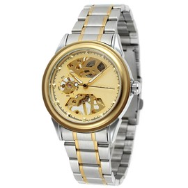 WINNER Men Hollow Mechanical Waterproof Watch Wristwatch (Gold Dial Gold Case)
