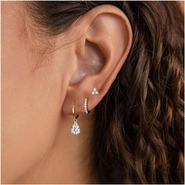 Gold Earrings for Women Girls, S925 Gold Stud Hoops Earrings Set for Women 14k Gold Plated Small Cartilage Dangle Earrings Set for Multiple Piercing