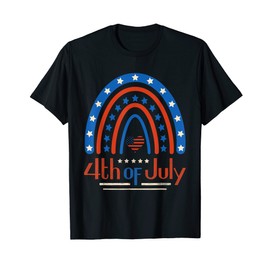 Fourth Of July 4th July Rainbow White Blue Red Patriotic T-Shirt, black